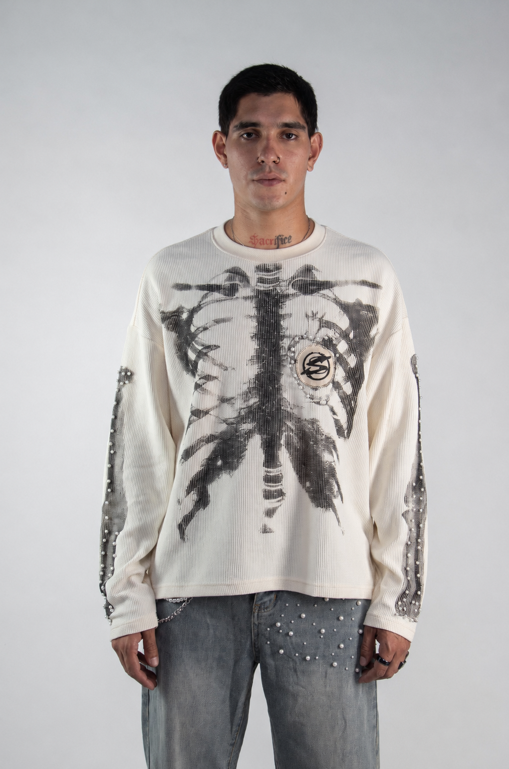 WAFFLE SKELETON TEE —  WHITE