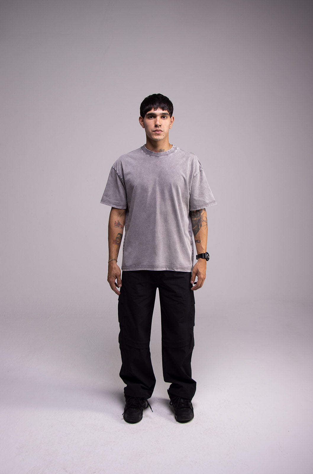 Semi Oversize 275gsm Acid Wash Grey Tee