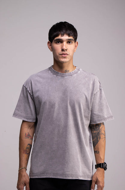 Semi Oversize 275gsm Acid Wash Grey Tee