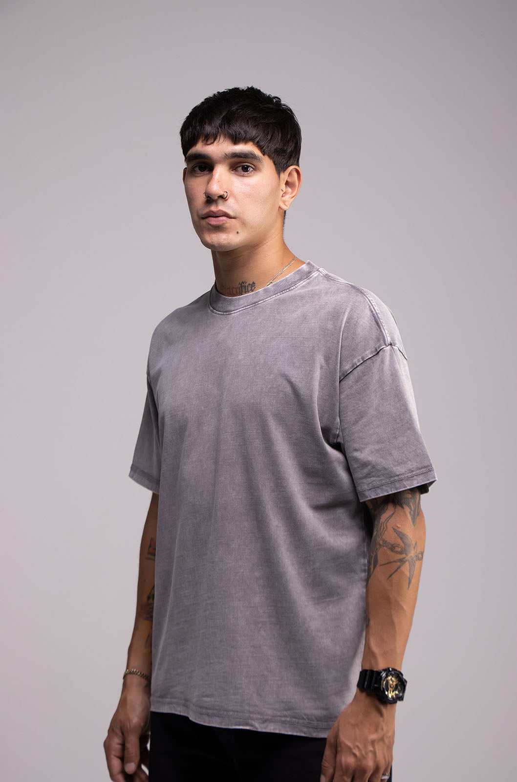 Semi Oversize 275gsm Acid Wash Grey Tee