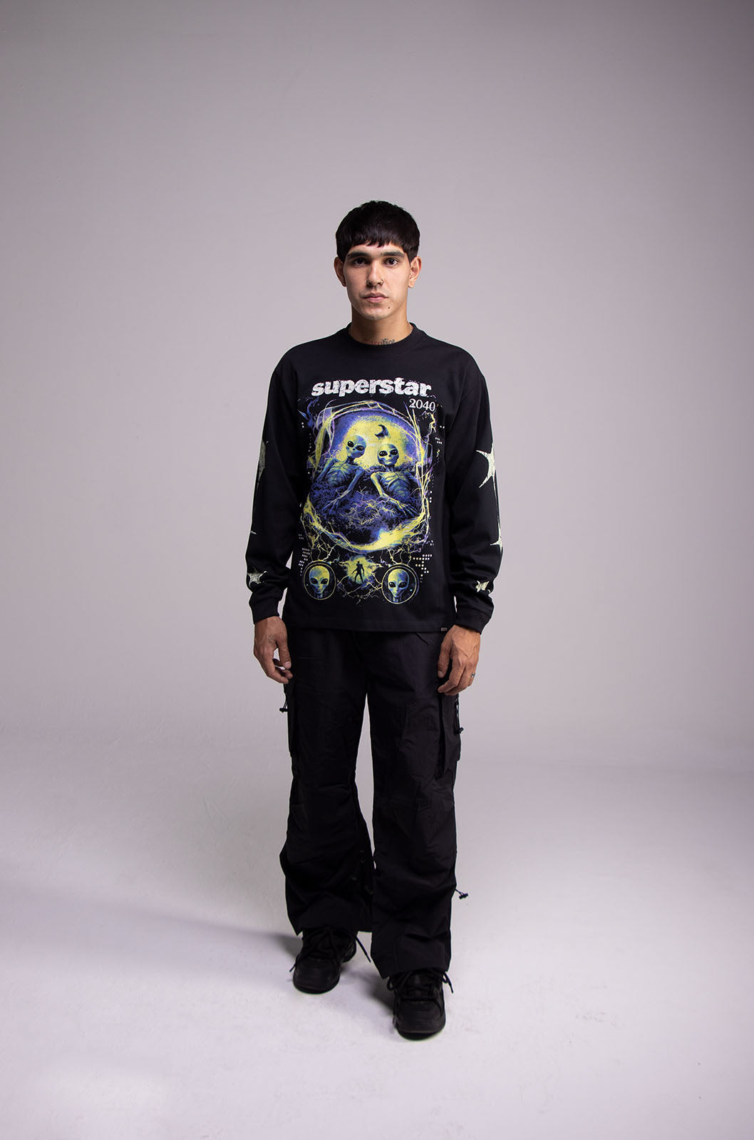 Playera ALIEN 303 Manga Larga Negra 275gsm