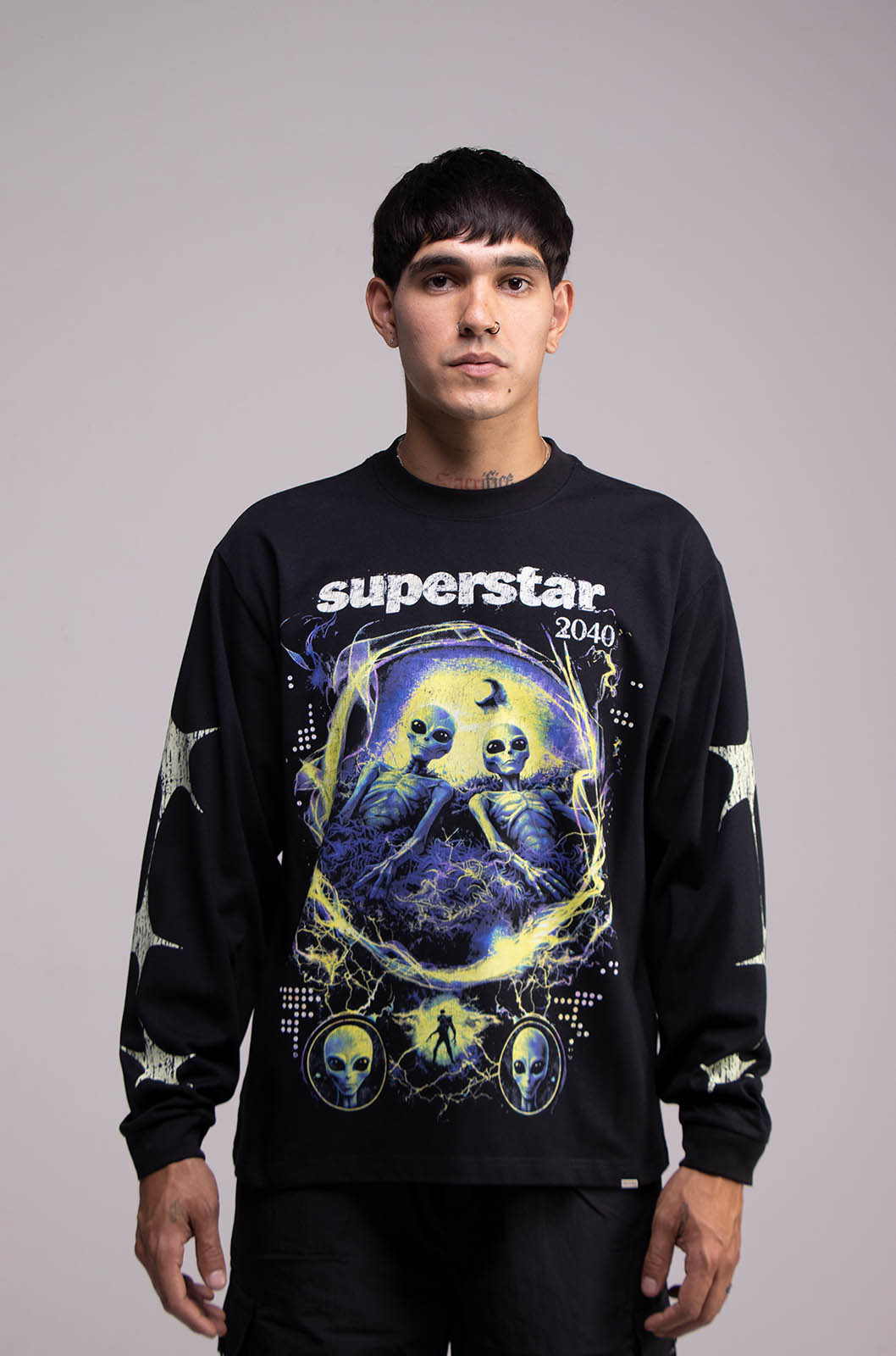 Playera ALIEN 303 Manga Larga Negra 275gsm