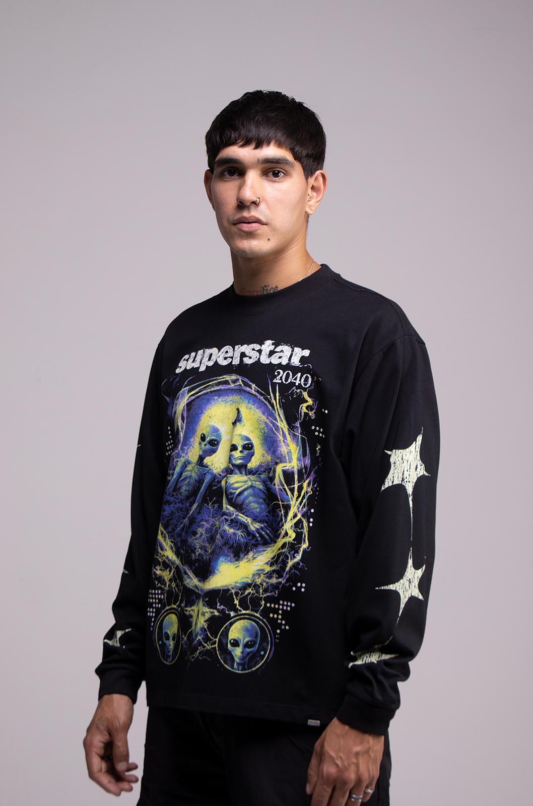 Playera ALIEN 303 Manga Larga Negra 275gsm