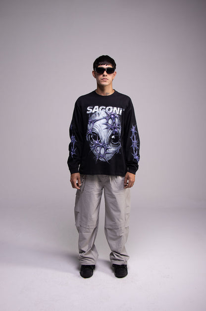 Playera ALIEN 152 Manga Larga Negra 275gsm