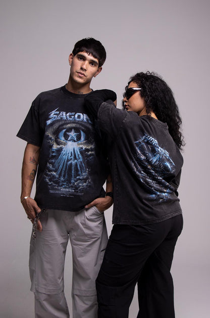 Playera WORLD TOUR Negra Deslavada 275gsm