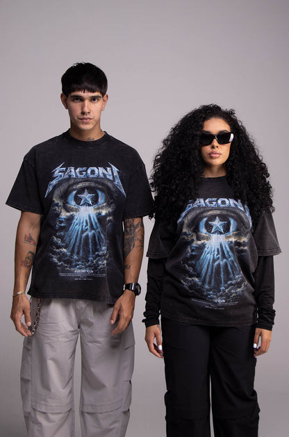 Playera WORLD TOUR Negra Deslavada 275gsm