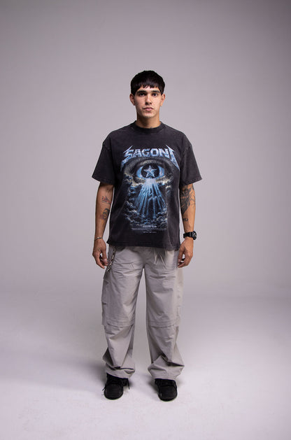 Playera WORLD TOUR Negra Deslavada 275gsm