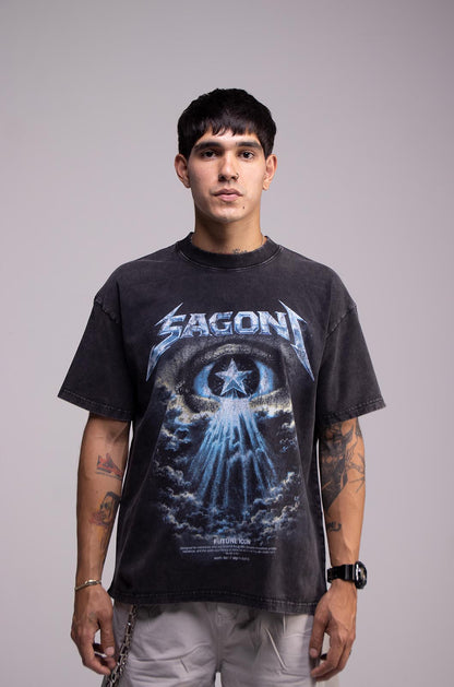 Playera WORLD TOUR Negra Deslavada 275gsm