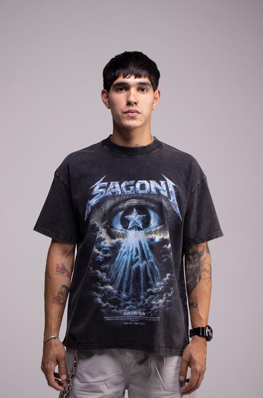 Playera WORLD TOUR Negra Deslavada 275gsm