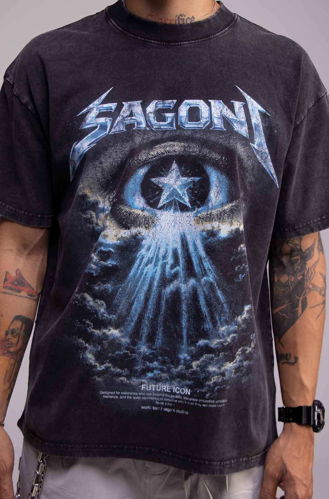 Playera WORLD TOUR Negra Deslavada 275gsm