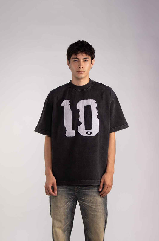 "EL DIEZ" Acid Wash Black T-Shirt