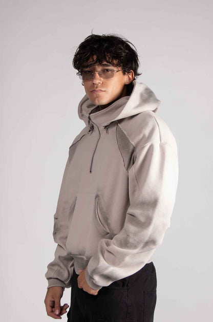 Dual Beige Mid Zip Hoodie
