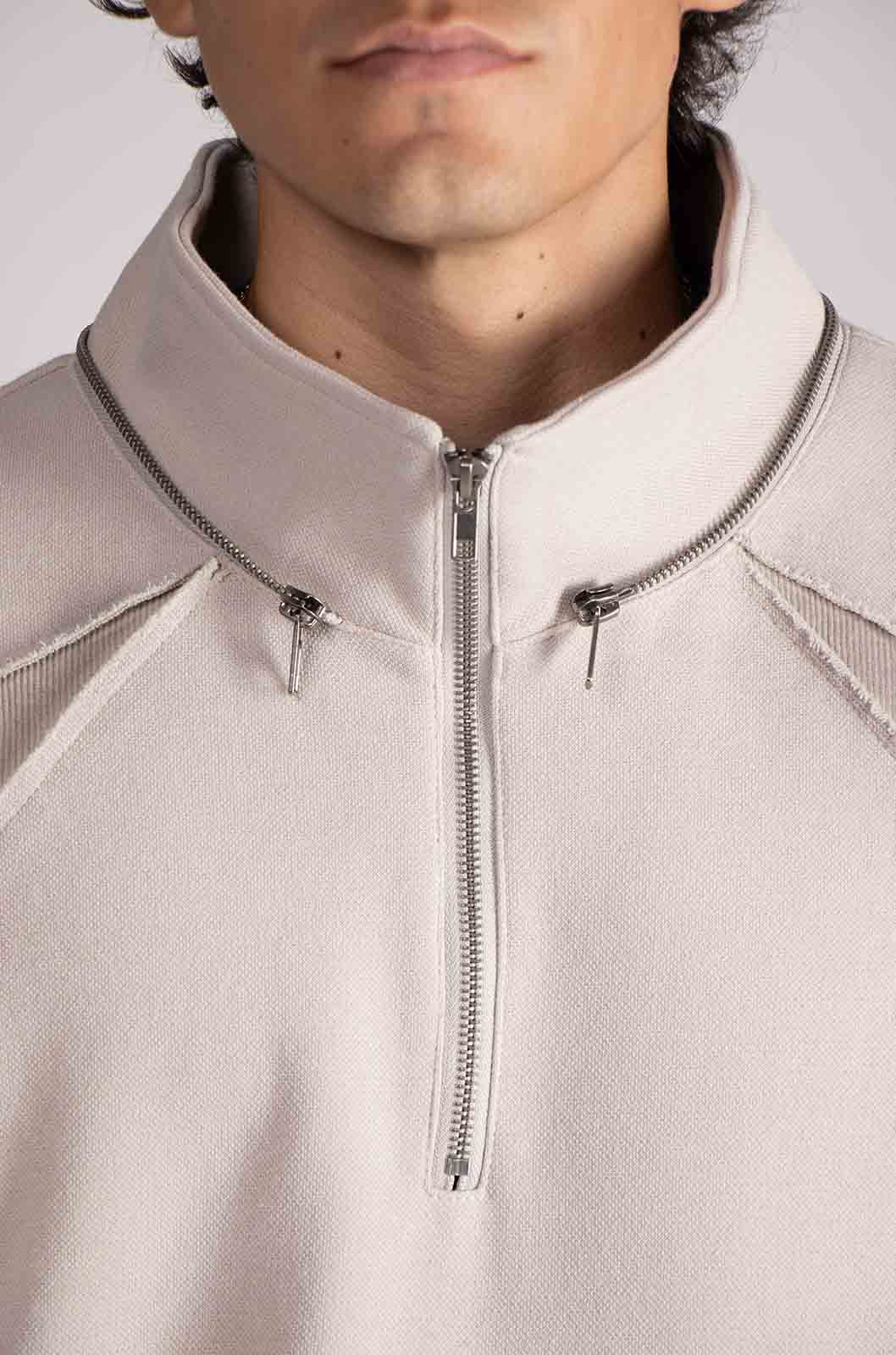 Dual Beige Mid Zip Hoodie