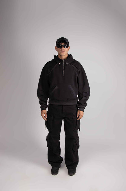 Dual Black Mid Zip Hoodie