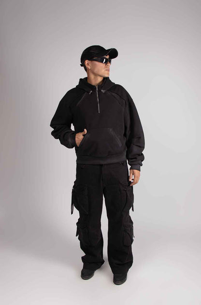Dual Black Mid Zip Hoodie