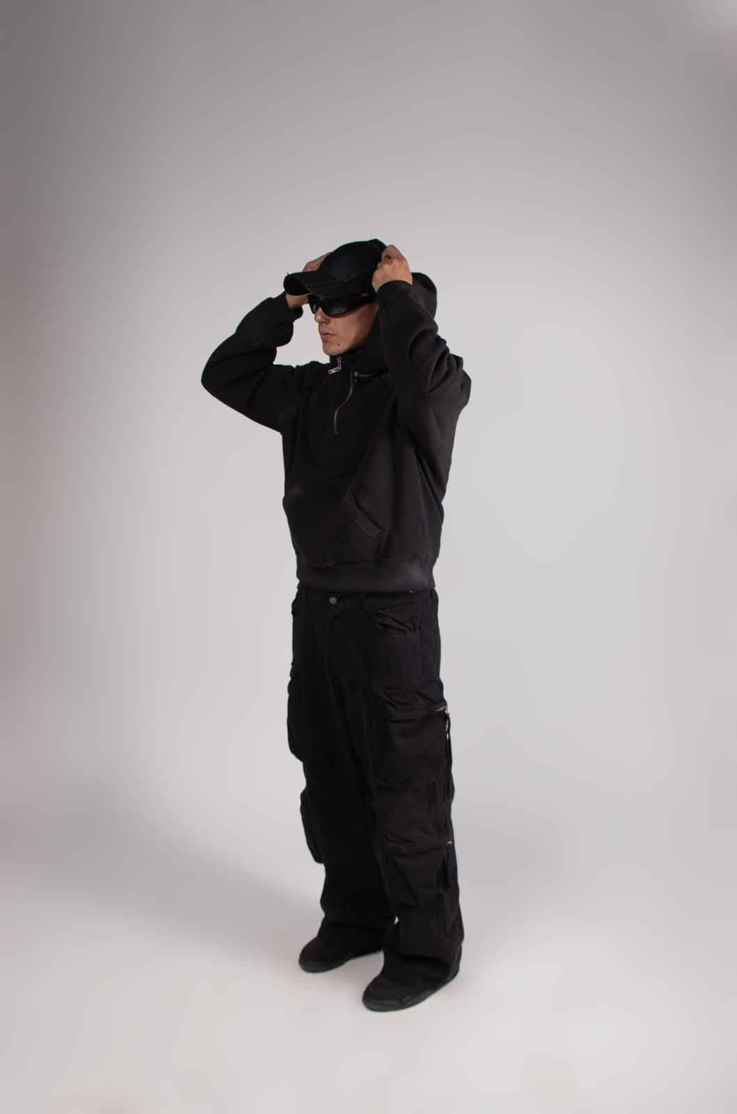 Dual Black Mid Zip Hoodie