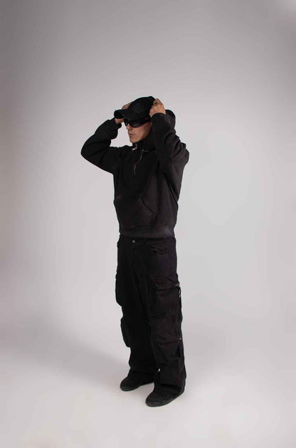 Dual Black Mid Zip Hoodie