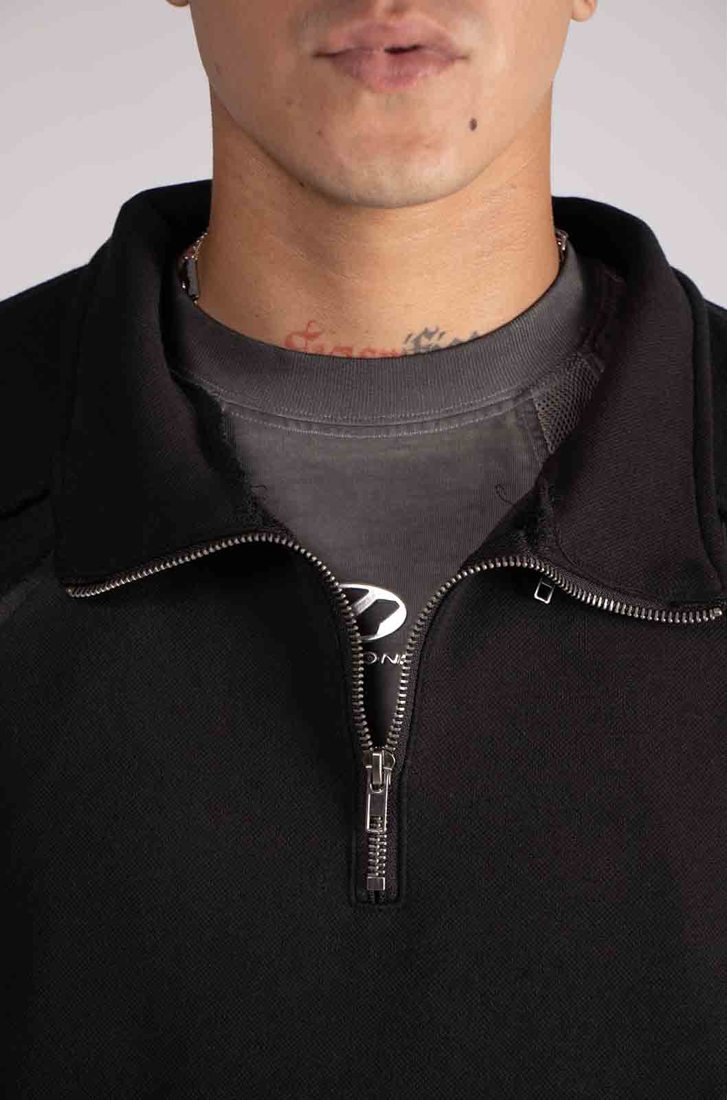 Dual Black Mid Zip Hoodie