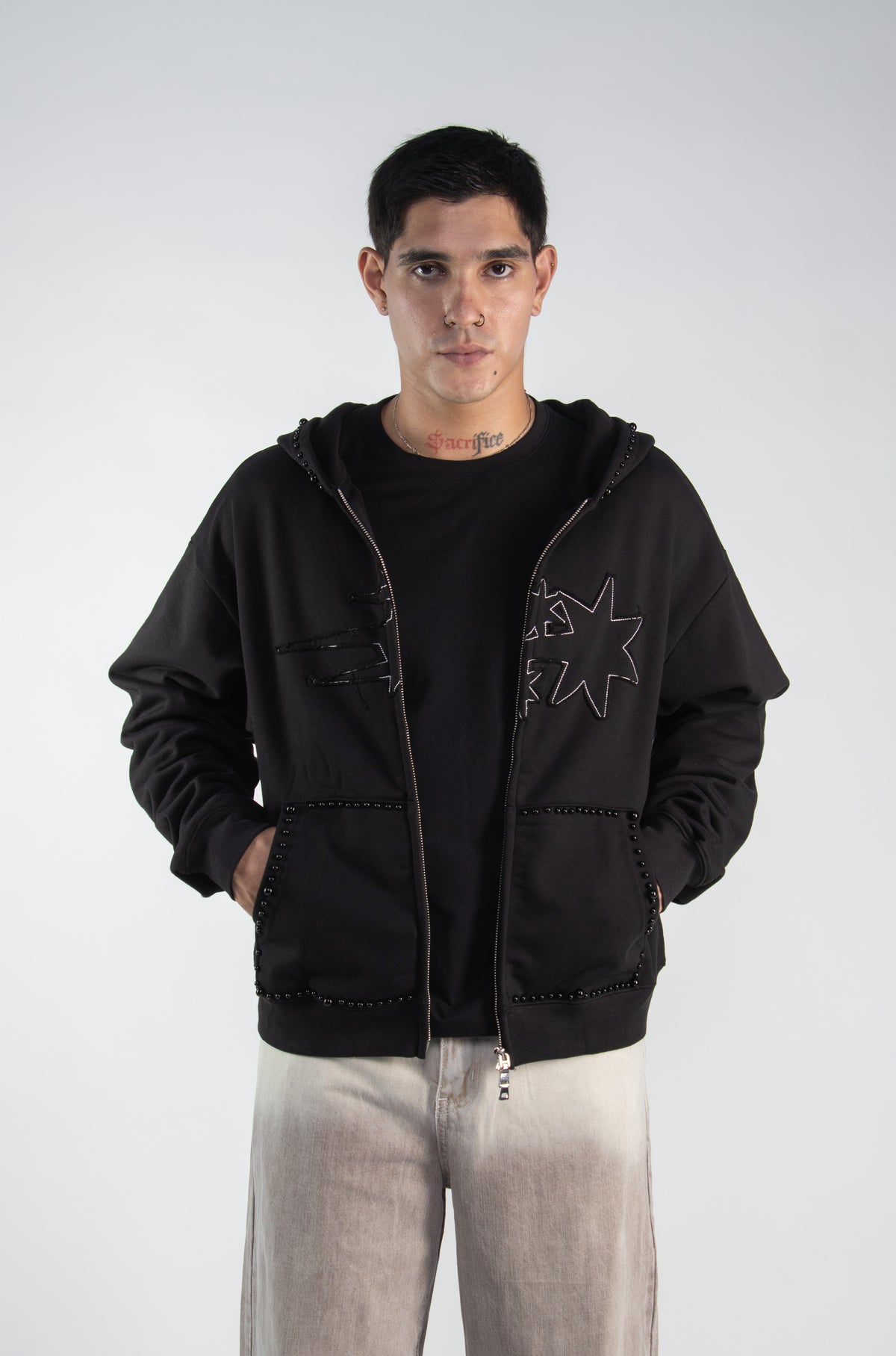 BLACK PEARL ZIP HOODIE — 420 GSM